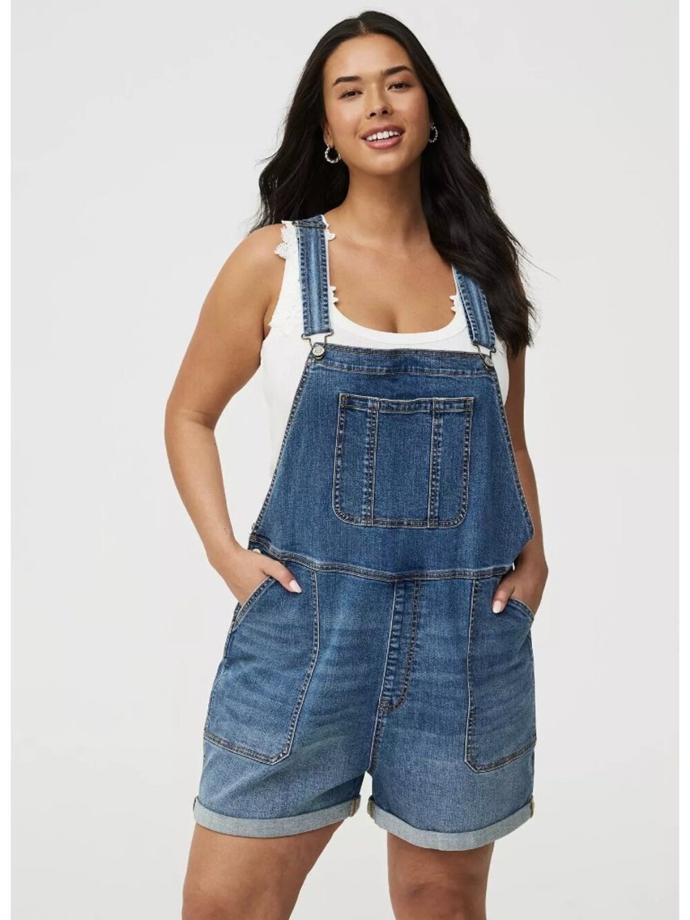 NWT Torrid Medium Wash 3'' Relaxed Denim Shortall Overalls